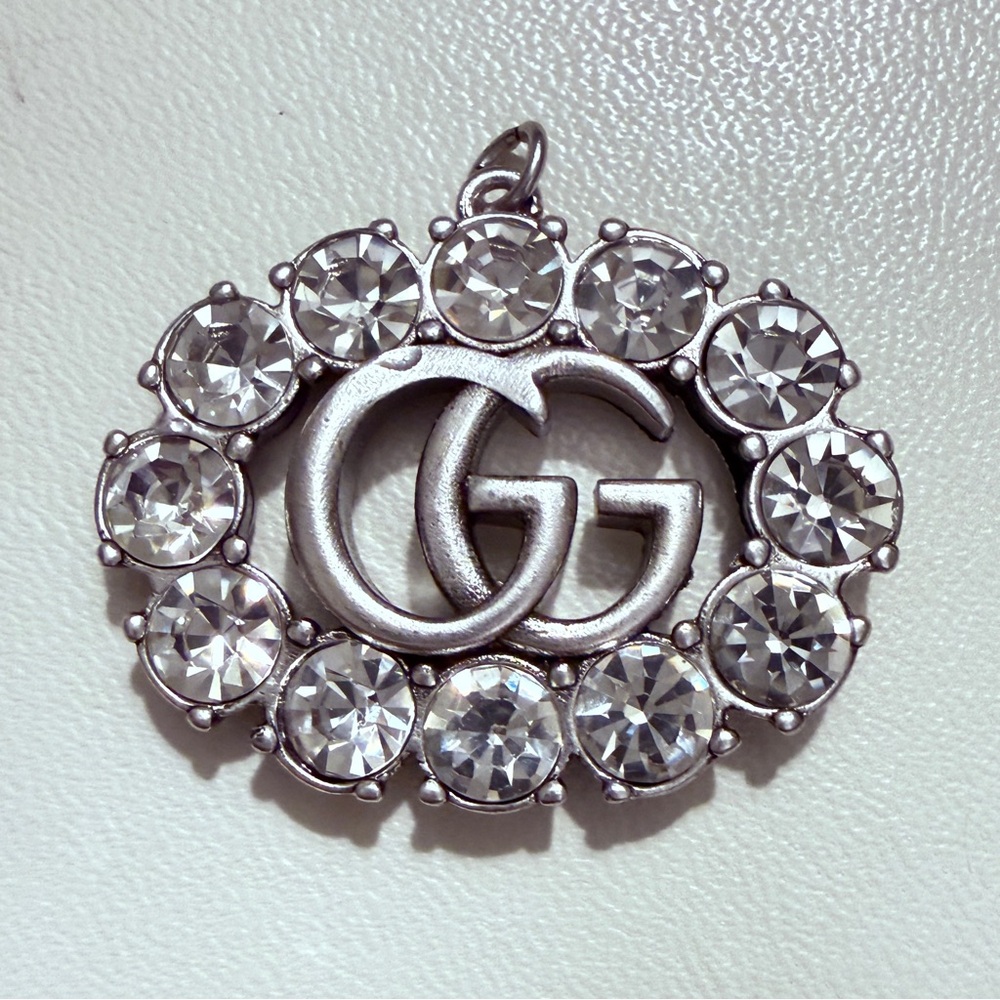 Beautiful Upcycled Gucci GG Zipper Pull Charm Silver Tone & Rhinestone Pendant